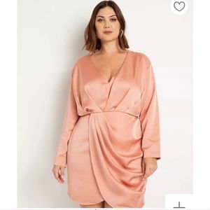NWT ELOQUII SATIN DRAPED MINI DRESS Peachy color